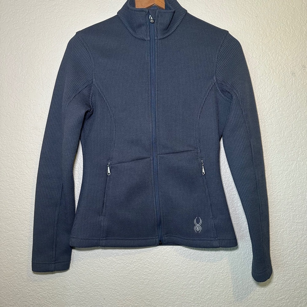 Spyder Womens‎ Small Core Sweater Full Zip Navy Blue Fleece Lined Knit Fitted